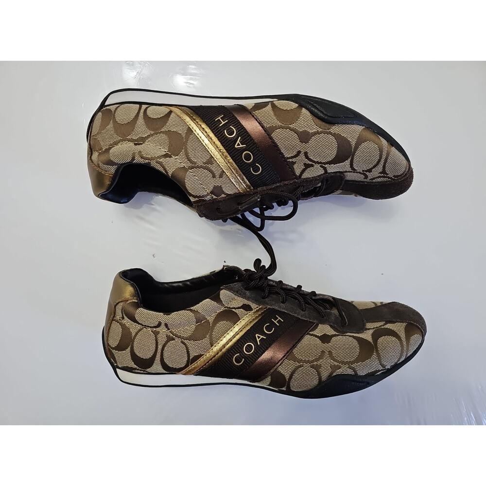 Coach Casual Sneakers Shoes "Jayme" Q582 Brown Gold Women's Size 8 Laces - Picture 4 of 8
